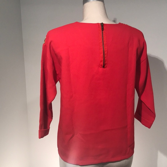 Philter 3/4 sleeve red navy gold floral BLOUSE - Picture 6 of 7